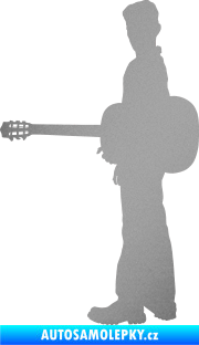 Samolepka Music 003 levá hráč na kytaru stříbrná metalíza