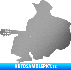 Samolepka Music 014 levá hráč na kytaru stříbrná metalíza
