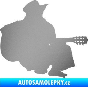 Samolepka Music 014 pravá hráč na kytaru stříbrná metalíza