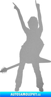 Samolepka Music 016 levá rockerka s kytarou stříbrná metalíza
