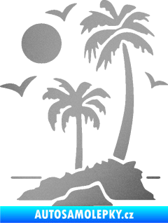 Samolepka Ostrov 002 levá palmy a moře stříbrná metalíza