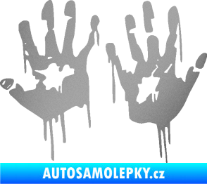 Samolepka Otisk rukou 001 levá krvavý stříbrná metalíza