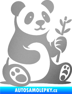 Samolepka Panda 011 pravá s bambusovou větvičkou stříbrná metalíza