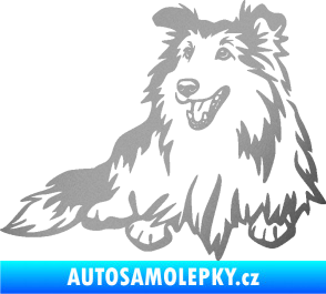Samolepka Pes 162 levá sheltie stříbrná metalíza