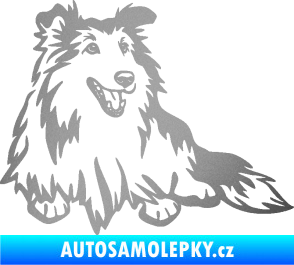 Samolepka Pes 162 pravá sheltie stříbrná metalíza
