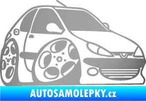 Samolepka Peugeot 206 karikatura pravá stříbrná metalíza
