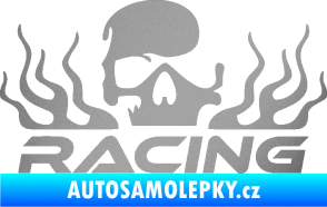 Samolepka Racing nápis s lebkou pravá stříbrná metalíza