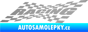 Samolepka Racing nápis v šachovnici stříbrná metalíza