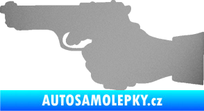 Samolepka Ruka s pistolí 001 levá ruce vzhůru stříbrná metalíza