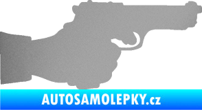 Samolepka Ruka s pistolí 001 pravá ruce vzhůru stříbrná metalíza