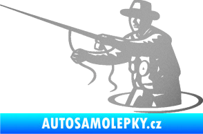 Samolepka Rybář 015 levá s udicí stříbrná metalíza
