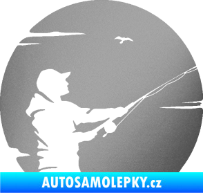Samolepka Rybář 022 pravá stříbrná metalíza