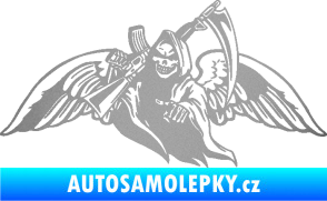 Samolepka Smrtka 016 levá s křídly a kosou stříbrná metalíza
