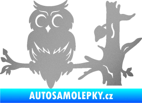 Samolepka Sova 005 levá na větvi stříbrná metalíza