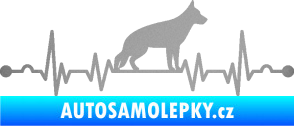 Samolepka Srdeční tep 014 pravá německý ovčák stříbrná metalíza