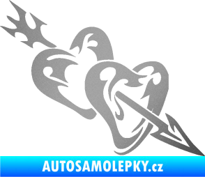 Samolepka Srdíčka 001 pravá se šípem stříbrná metalíza