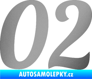 Samolepka Startovní číslo 02 typ 3 stříbrná metalíza