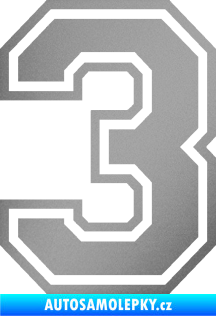 Samolepka Startovní číslo 3 typ 4 stříbrná metalíza