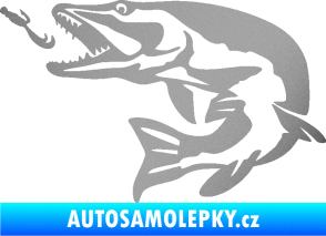 Samolepka Štika 005 levá s návnadou stříbrná metalíza