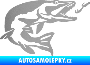 Samolepka Štika 005 pravá s návnadou stříbrná metalíza