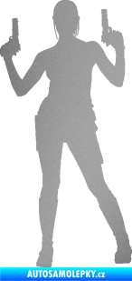 Samolepka Střelkyně 002 levá girl with gun stříbrná metalíza