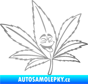 Samolepka Travka 003 pravá lístek marihuany s obličejem stříbrná metalíza