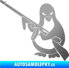 Samolepka Tučňák se samopalem levá stříbrná metalíza