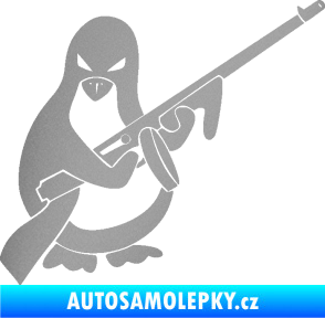 Samolepka Tučňák se samopalem pravá stříbrná metalíza