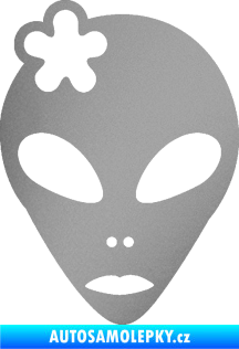 Samolepka UFO 009 slečna s kytičkou levá stříbrná metalíza