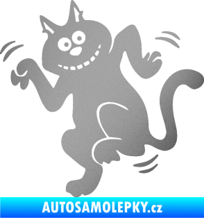 Samolepka Veselá kočka levá stříbrná metalíza