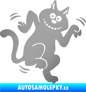 Samolepka Veselá kočka pravá stříbrná metalíza