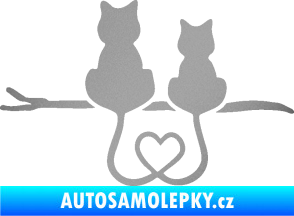 Samolepka Zamilované kočky spojené ocásky levá stříbrná metalíza