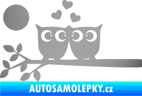 Samolepka Zamilované sovy levá na větvičce stříbrná metalíza
