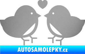 Samolepka Zamilovaní ptáčci 001 se srdíčkem stříbrná metalíza