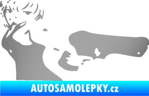 Samolepka Žena s pistolí pravá stříbrná metalíza