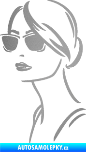 Samolepka Žena tvář 003 levá s brýlemi stříbrná metalíza