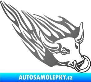 Samolepka Animal flames 010 pravá býk s kruhem grafitová metalíza