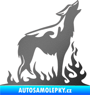 Samolepka Animal flames 066 pravá vyjící vlk grafitová metalíza