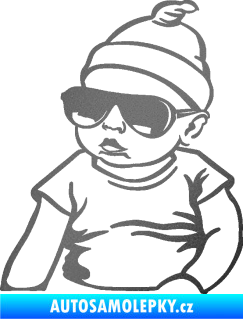 Samolepka Baby on board 003 levá miminko s brýlemi grafitová metalíza