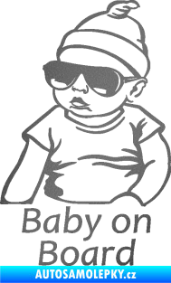 Samolepka Baby on board 003 levá s textem miminko s brýlemi grafitová metalíza