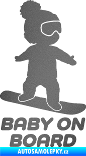 Samolepka Baby on board 009 pravá snowboard grafitová metalíza