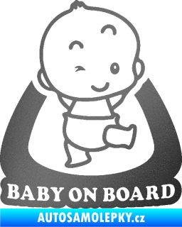 Samolepka Baby on board 011 pravá s nápisem grafitová metalíza