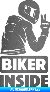 Samolepka Biker inside 003 pravá motorkář grafitová metalíza