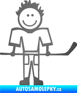 Samolepka Cartoon family kluk 002 pravá hokejista grafitová metalíza