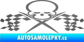 Samolepka Champion 001 lebka se šachovnicovou vlajkou grafitová metalíza