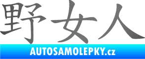 Samolepka Čínský znak Wildwoman grafitová metalíza