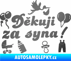 Samolepka Děkuji za syna nápis dítě v autě grafitová metalíza