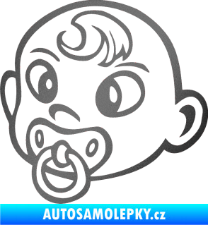 Samolepka Dítě v autě 004 levá miminko s dudlíkem hlavička grafitová metalíza