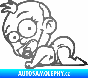 Samolepka Dítě v autě 067 levá lezoucí miminko grafitová metalíza