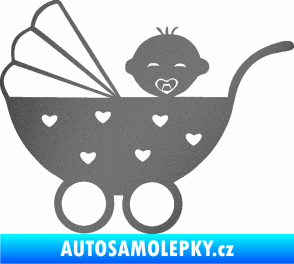 Samolepka Dítě v autě 070 levá kočárek s miminkem grafitová metalíza